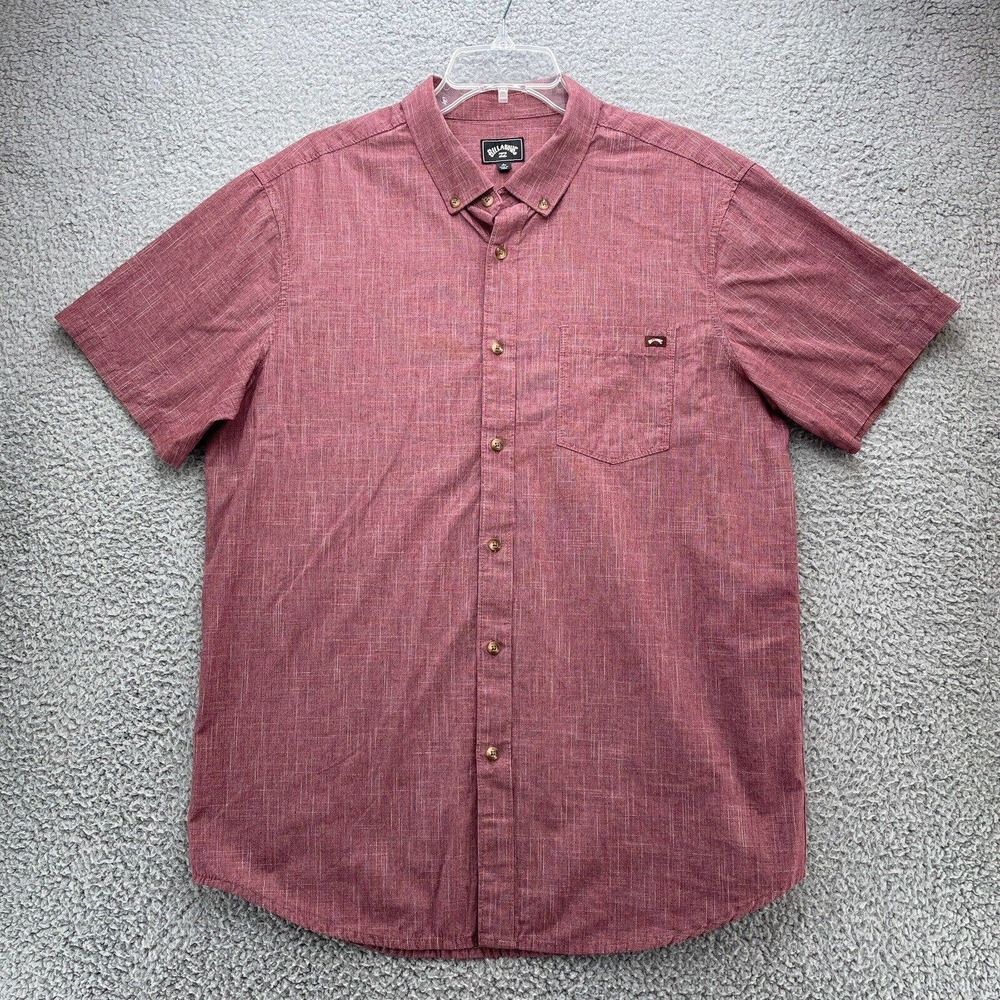 Billabong Shirt Mens Large Burgundy Short Sleeve Button Up Casual Beach Pocket
